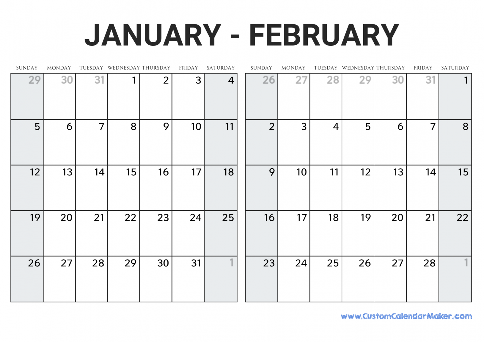 january and february printable calendar template 0