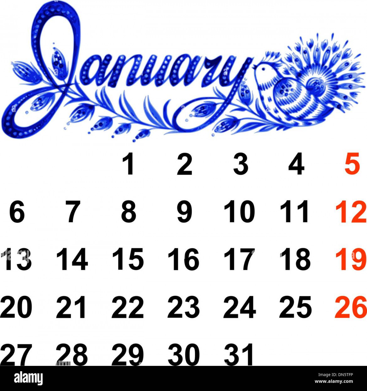 January  calendar hi-res stock photography and images - Alamy