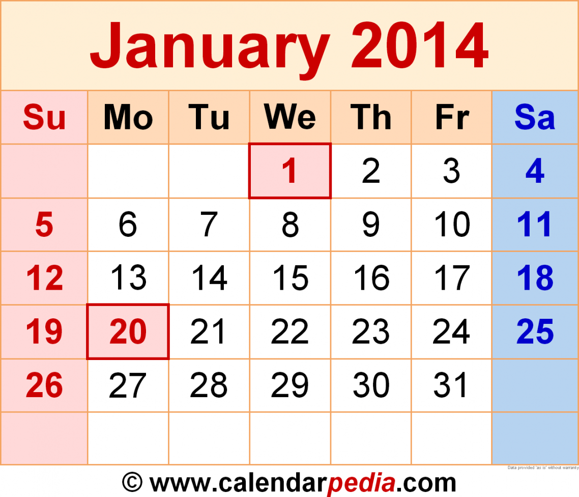 January  Calendar  Templates for Word, Excel and PDF