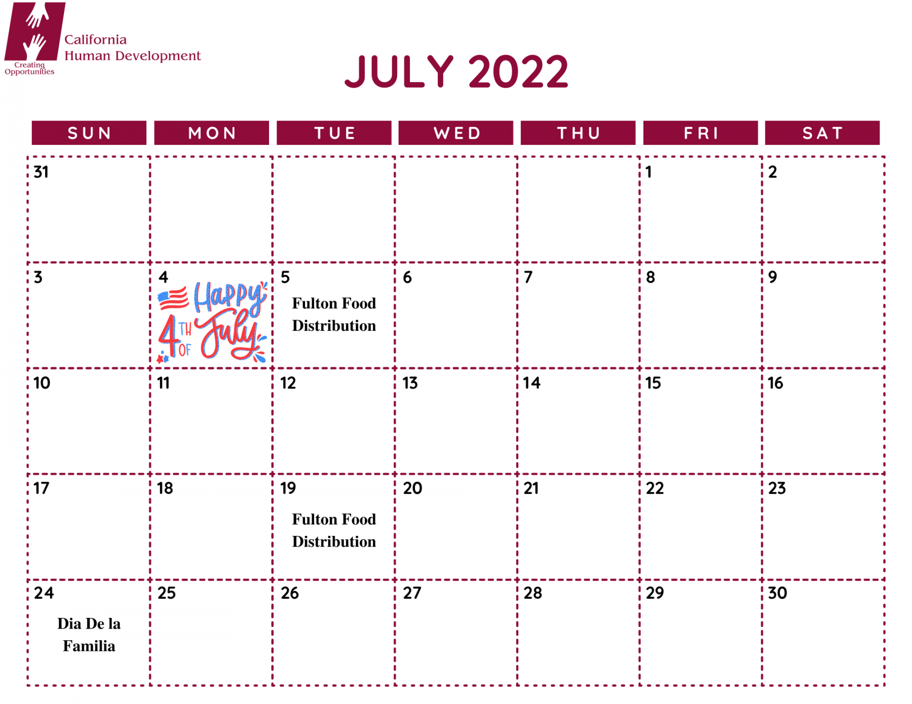 July Event Calendar - California Human Development