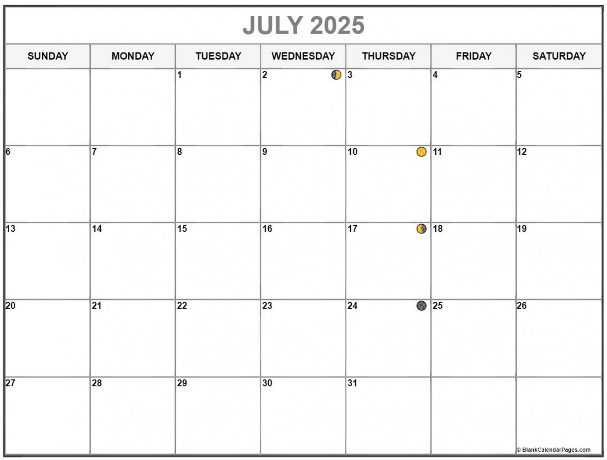 july lunar calendar moon phase calendar