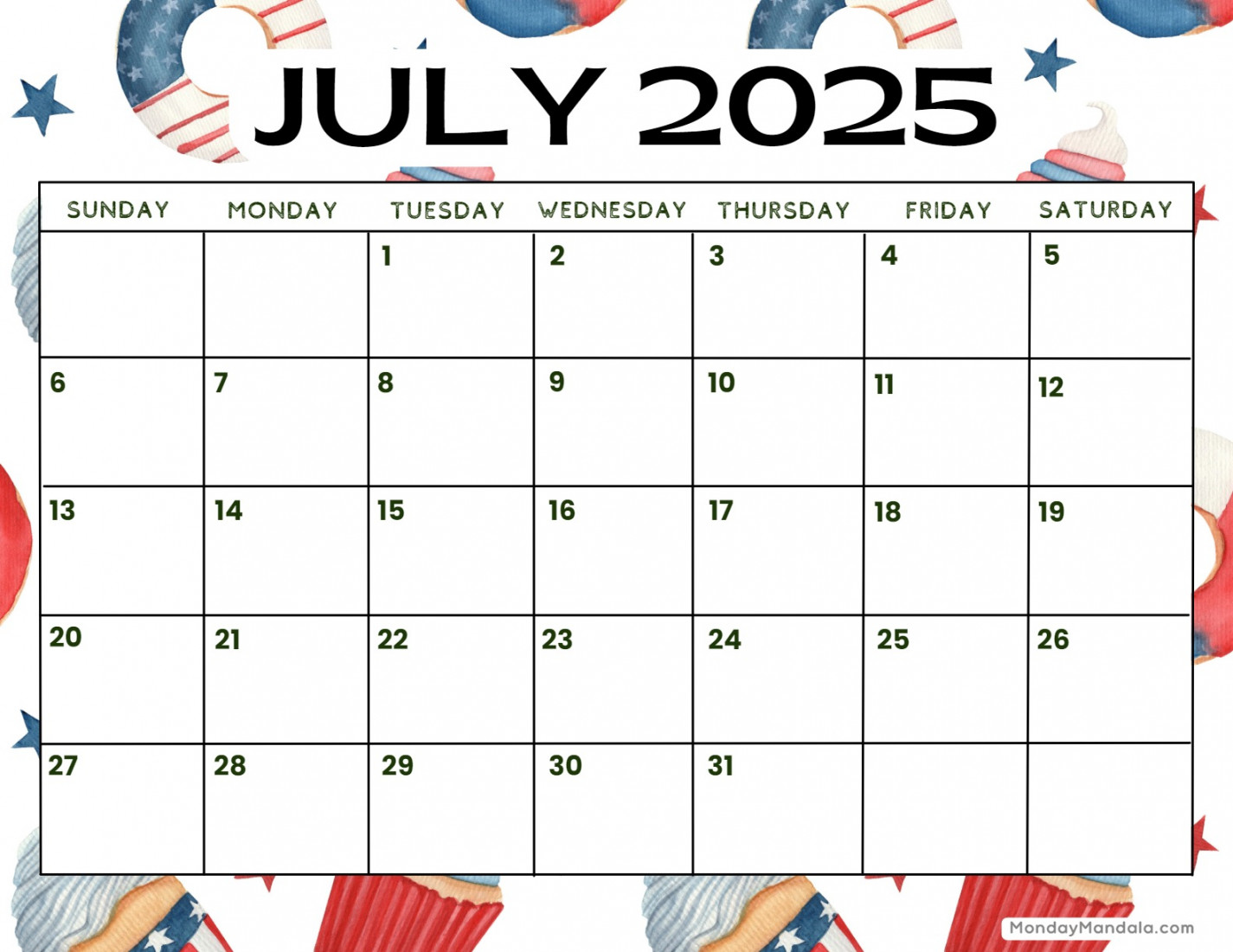 July  Printable Calendar ( Free PDF Printables)