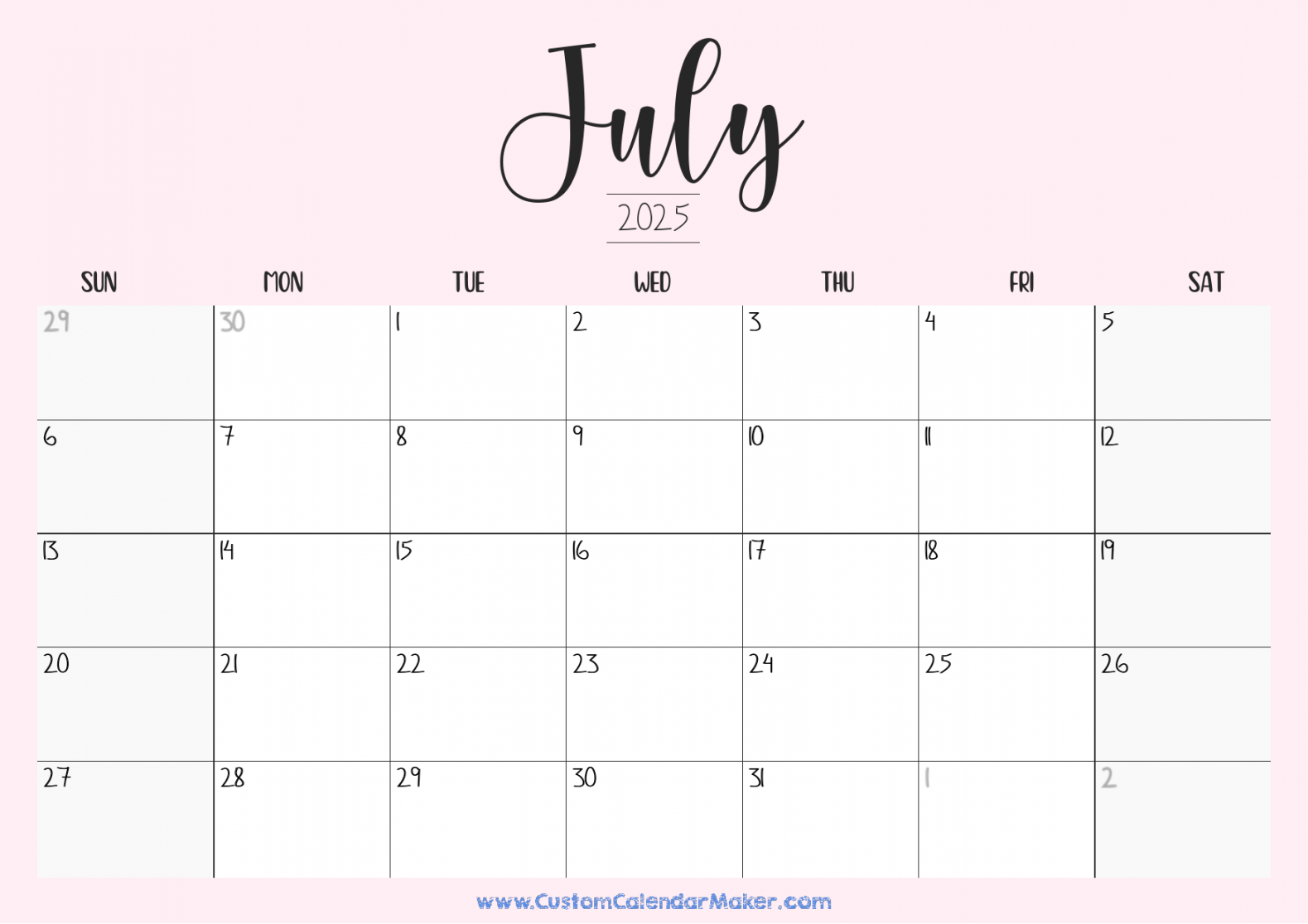 July  Printable Calendar ( Free Templates + PDF)