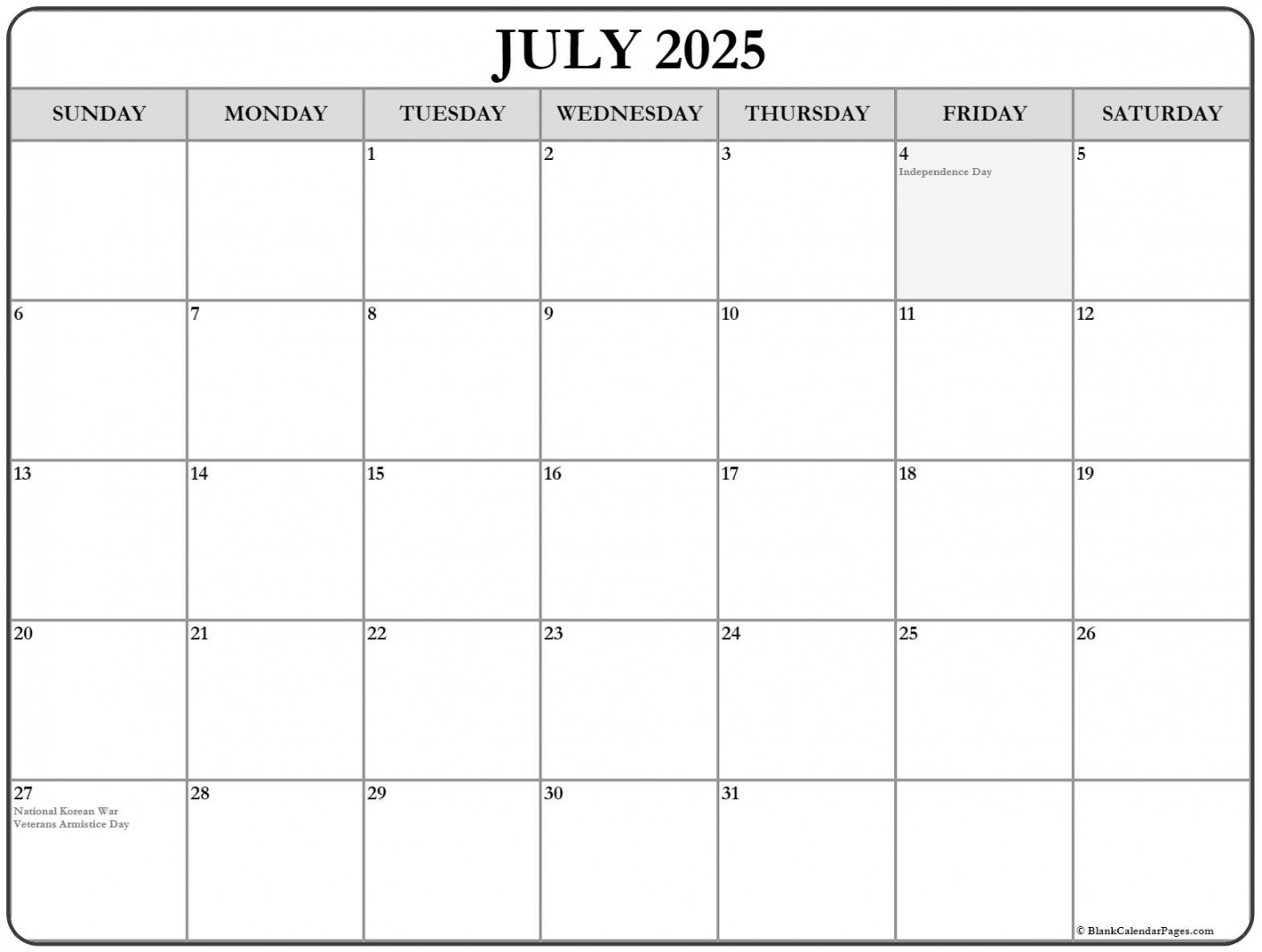 july with holidays calendar 0