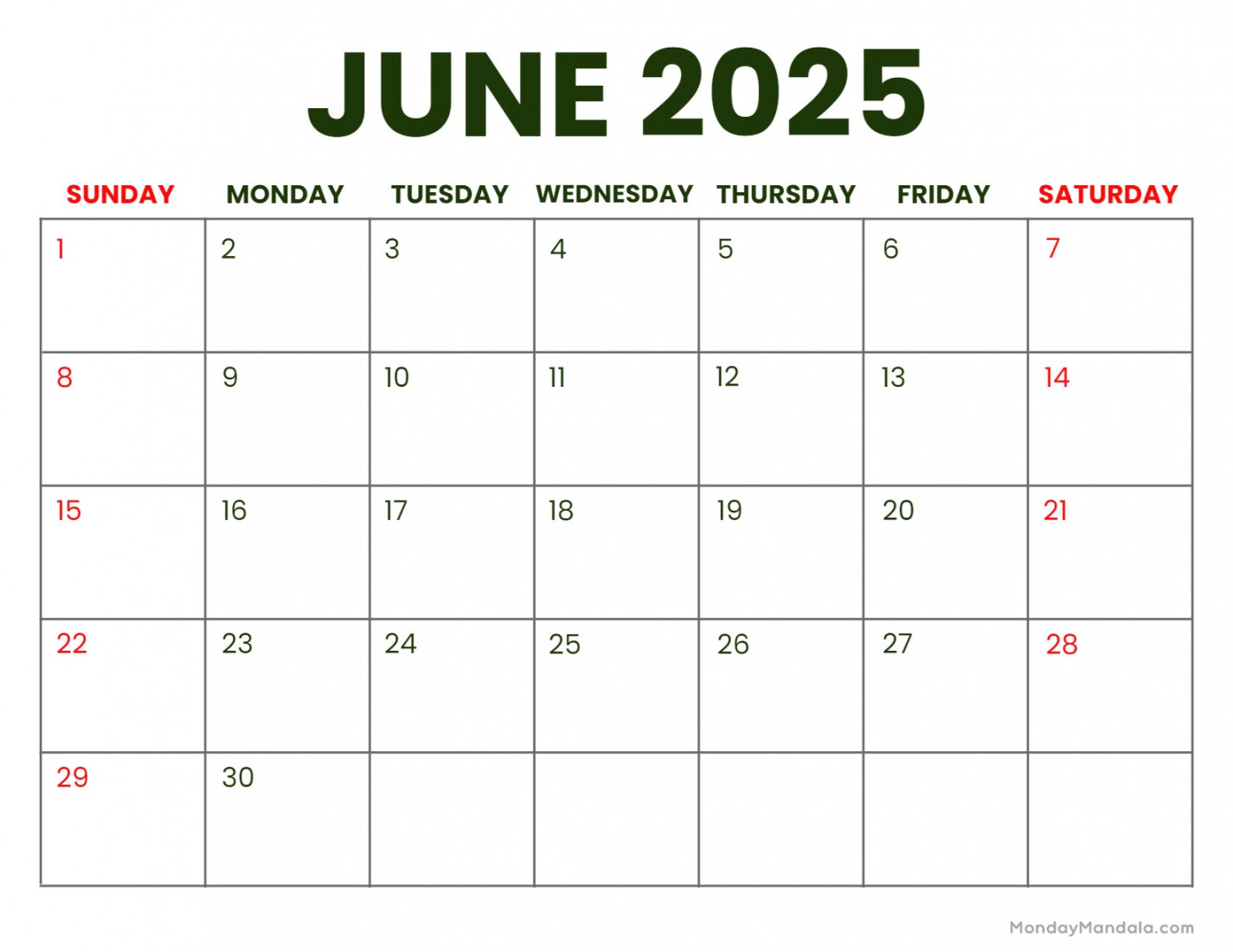 June  Calendar ( Free PDF Printables)