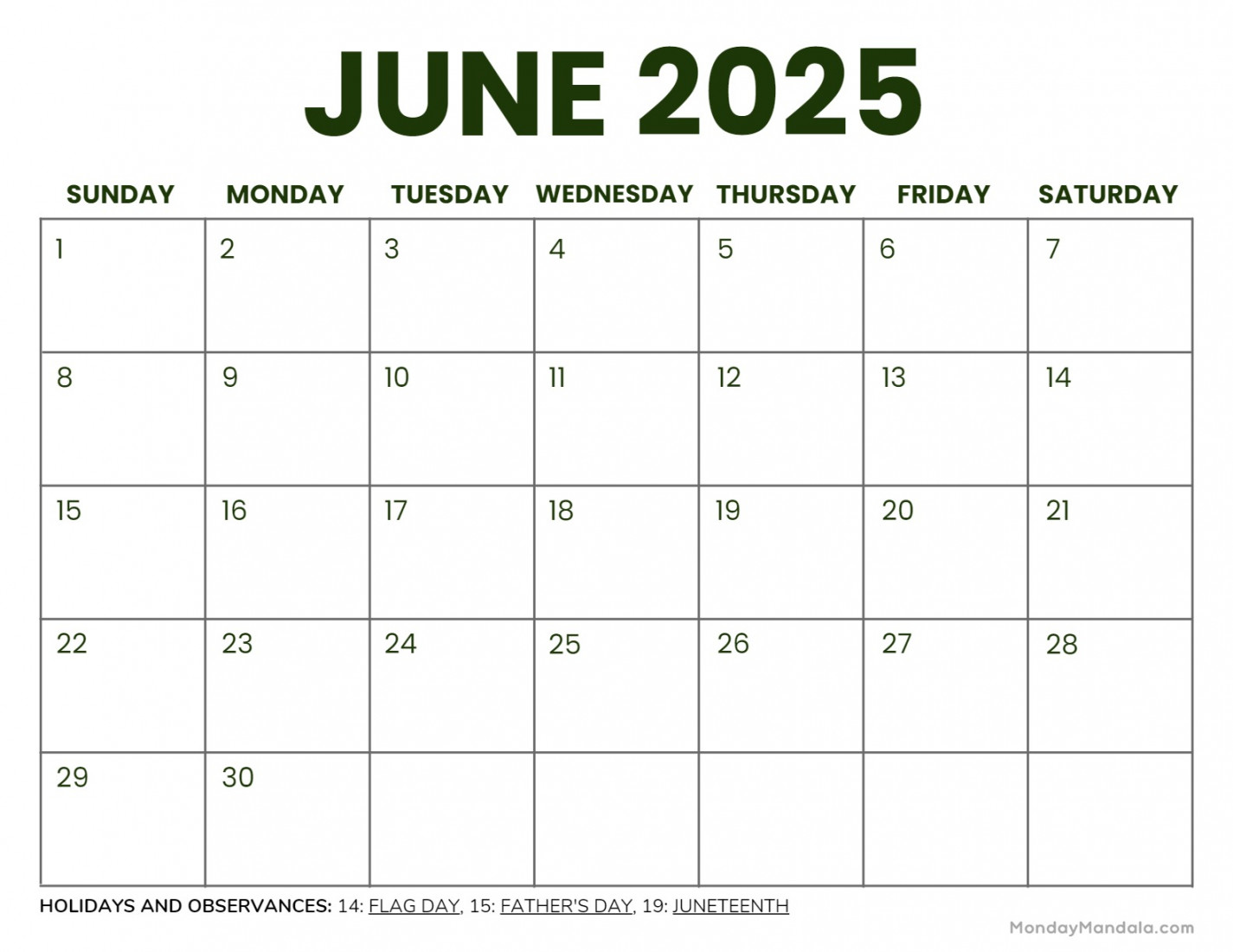 June  Calendar ( Free PDF Printables)