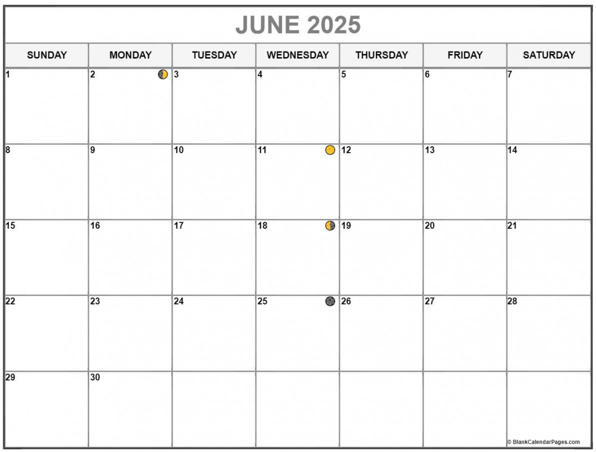 June  Lunar Calendar  Moon Phase Calendar