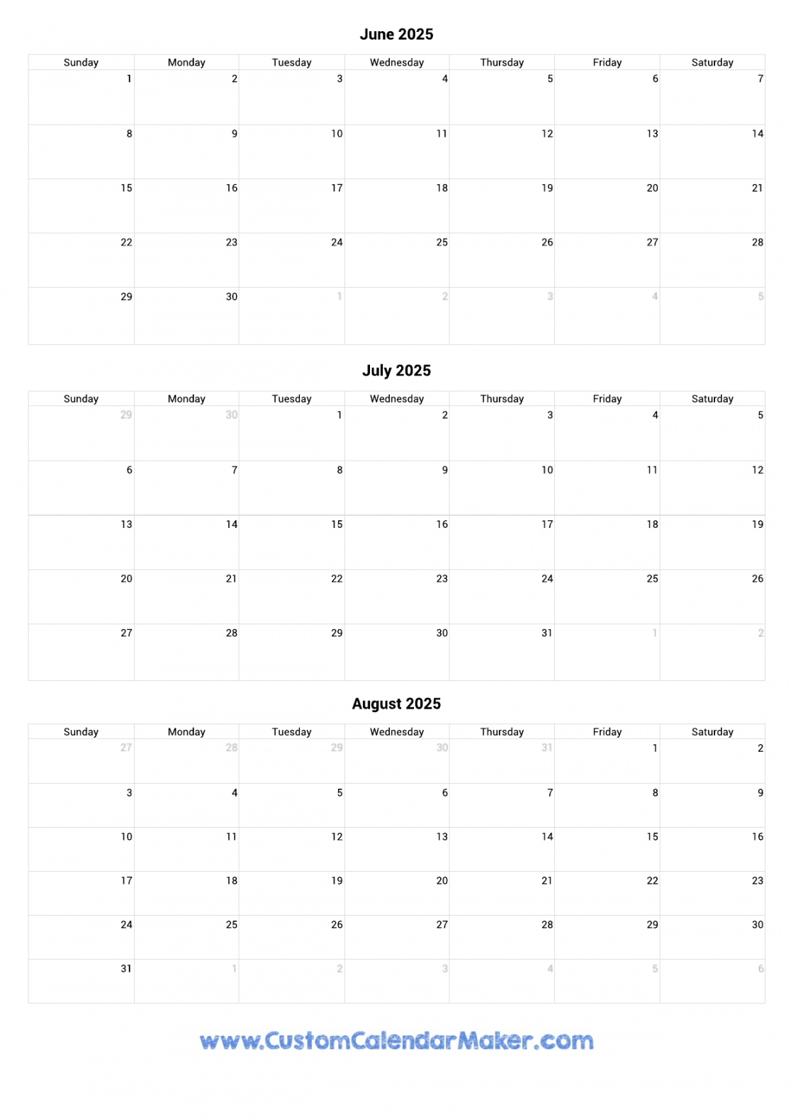 june to august calendar printable 0