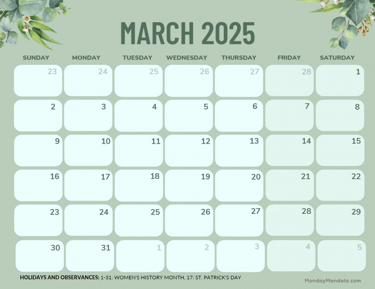 march calendar free pdf printables