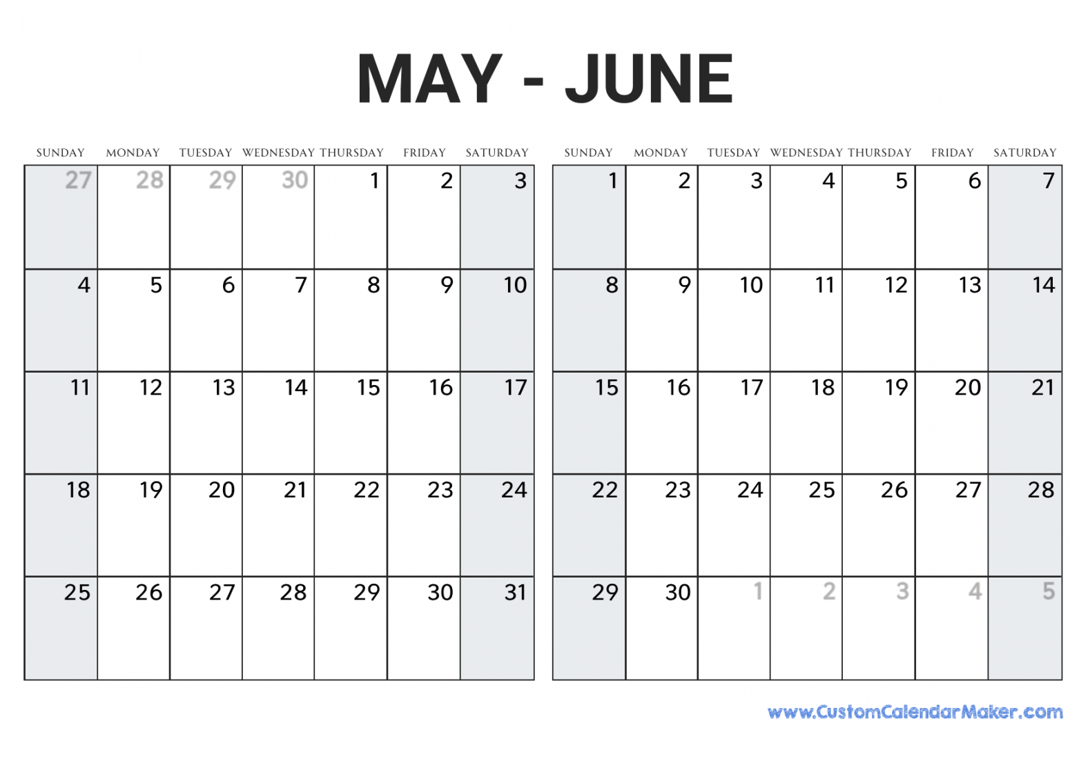 may and june printable calendar template