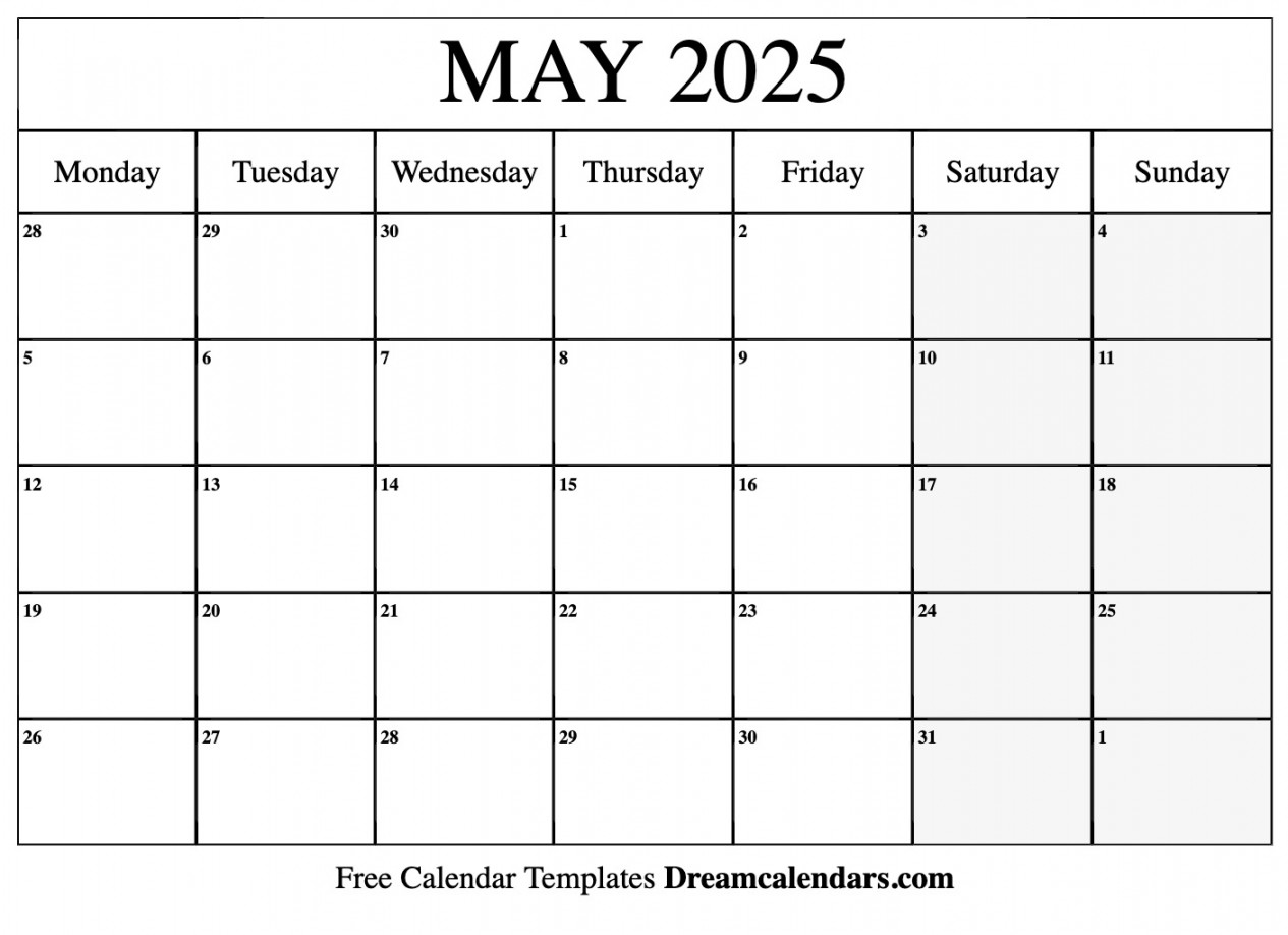 May  Calendar - Free Printable with Holidays and Observances