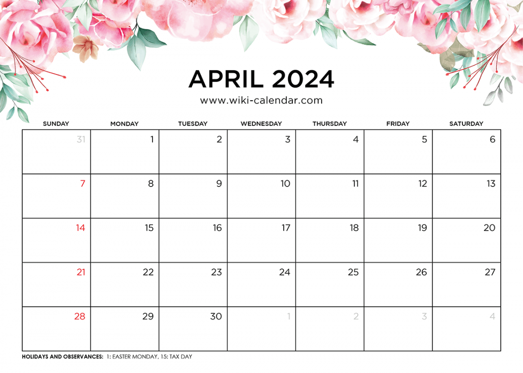 printable april calendar templates with holidays