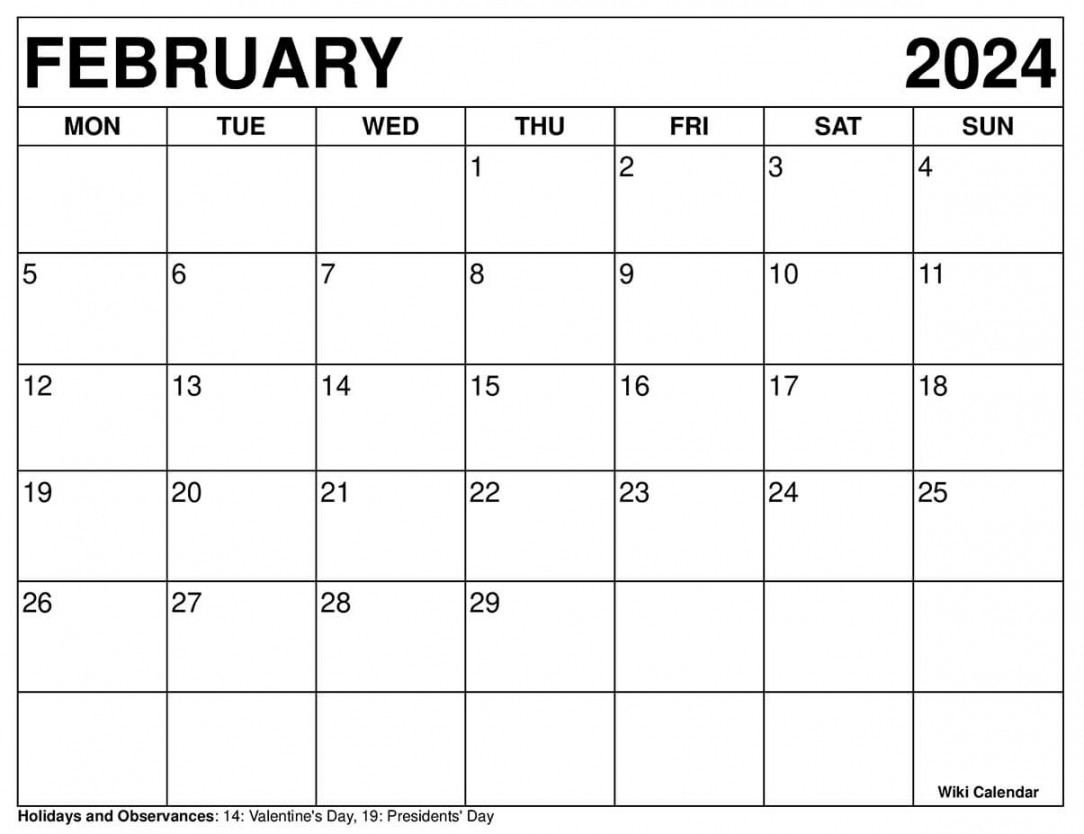 Printable February  Calendar Templates with Holidays