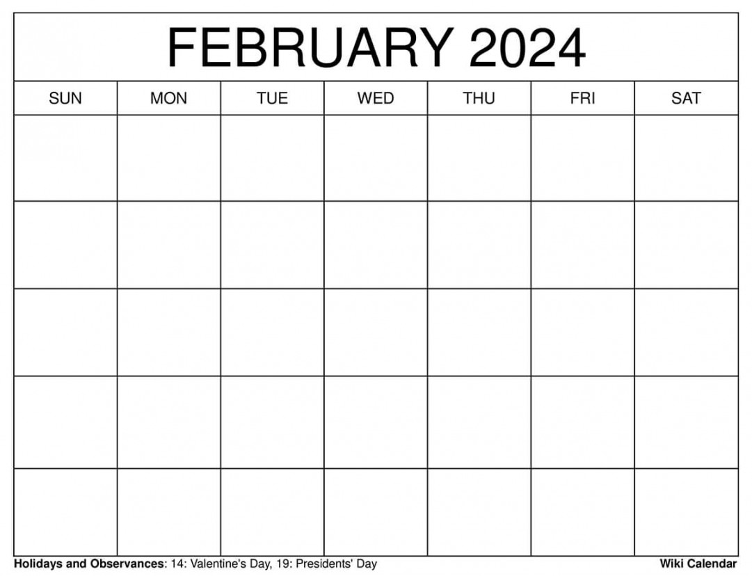 Printable February  Calendar Templates with Holidays