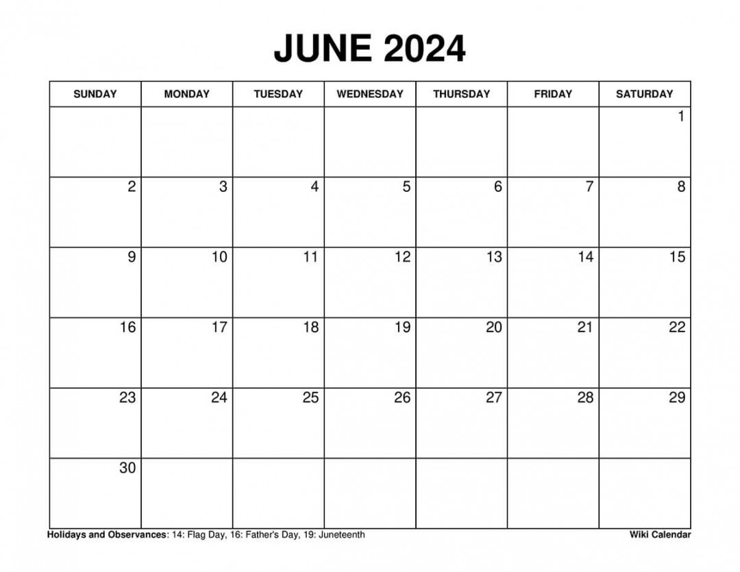 Printable June  Calendar Templates with Holidays