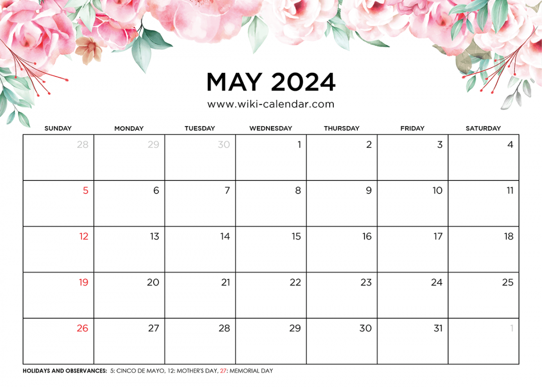 Printable May  Calendar Templates With Holidays