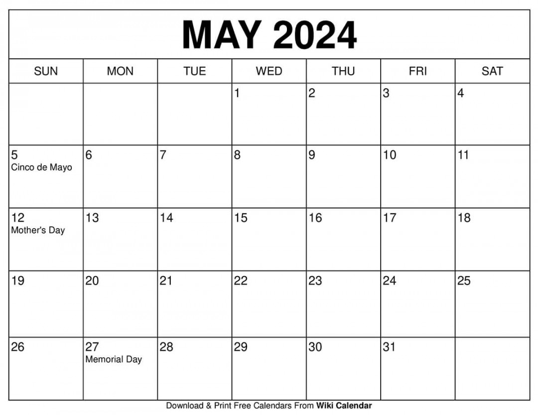 Printable May  Calendar Templates With Holidays