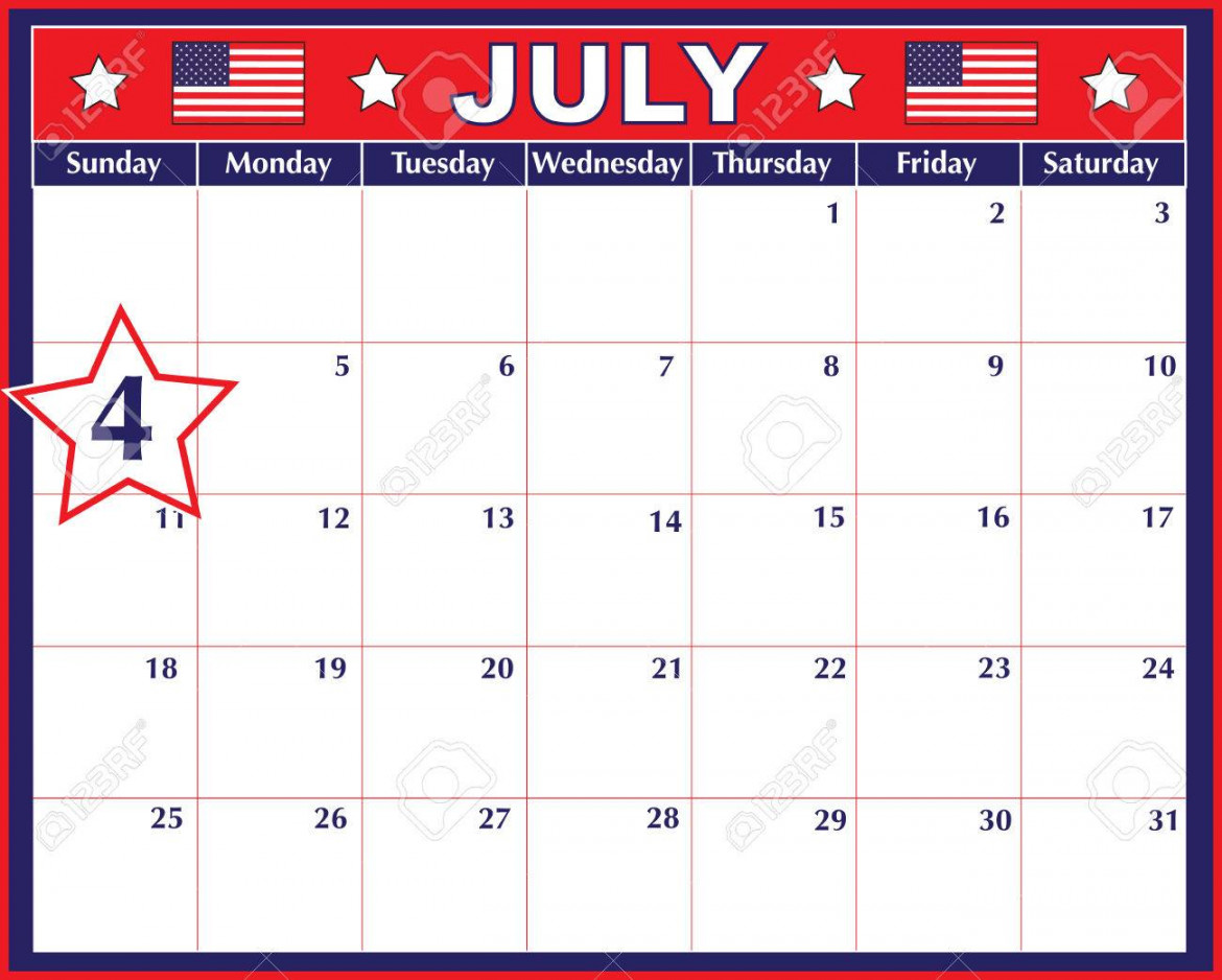 a july calendar showing the th prominently royalty free svg