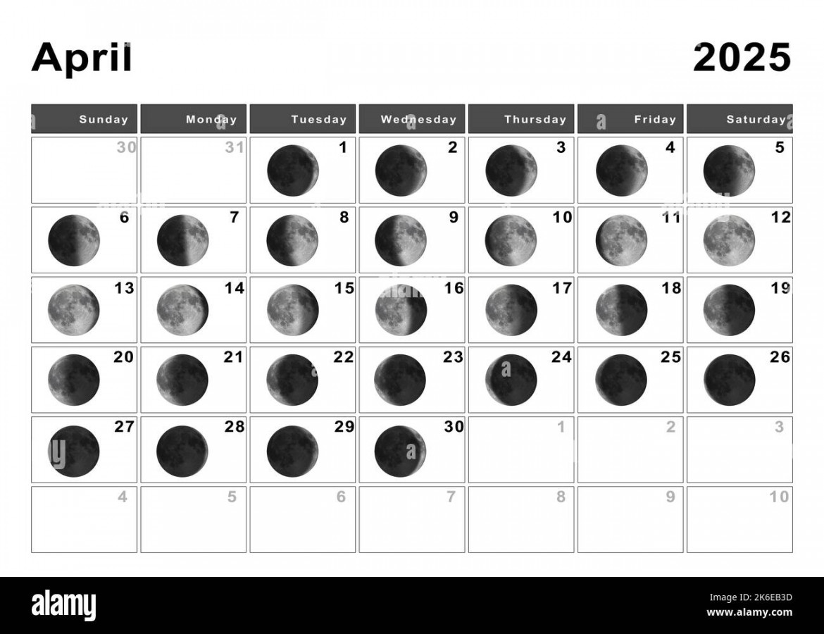 April  Lunar calendar, Moon cycles, Moon Phases Stock Photo