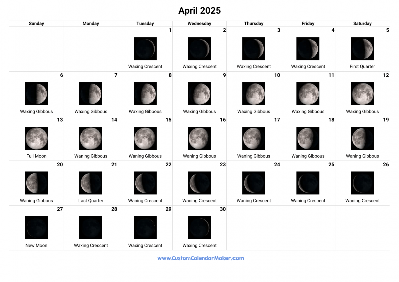 April  Moon Phases Calendar