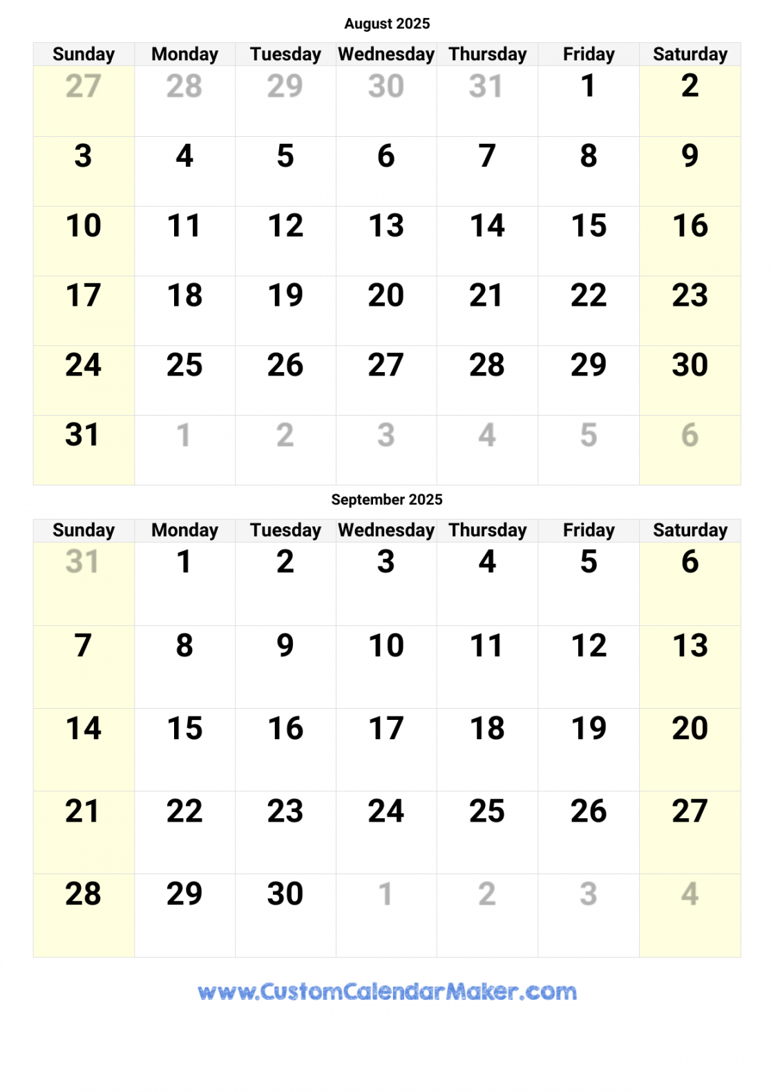 august and september printable calendar template 2
