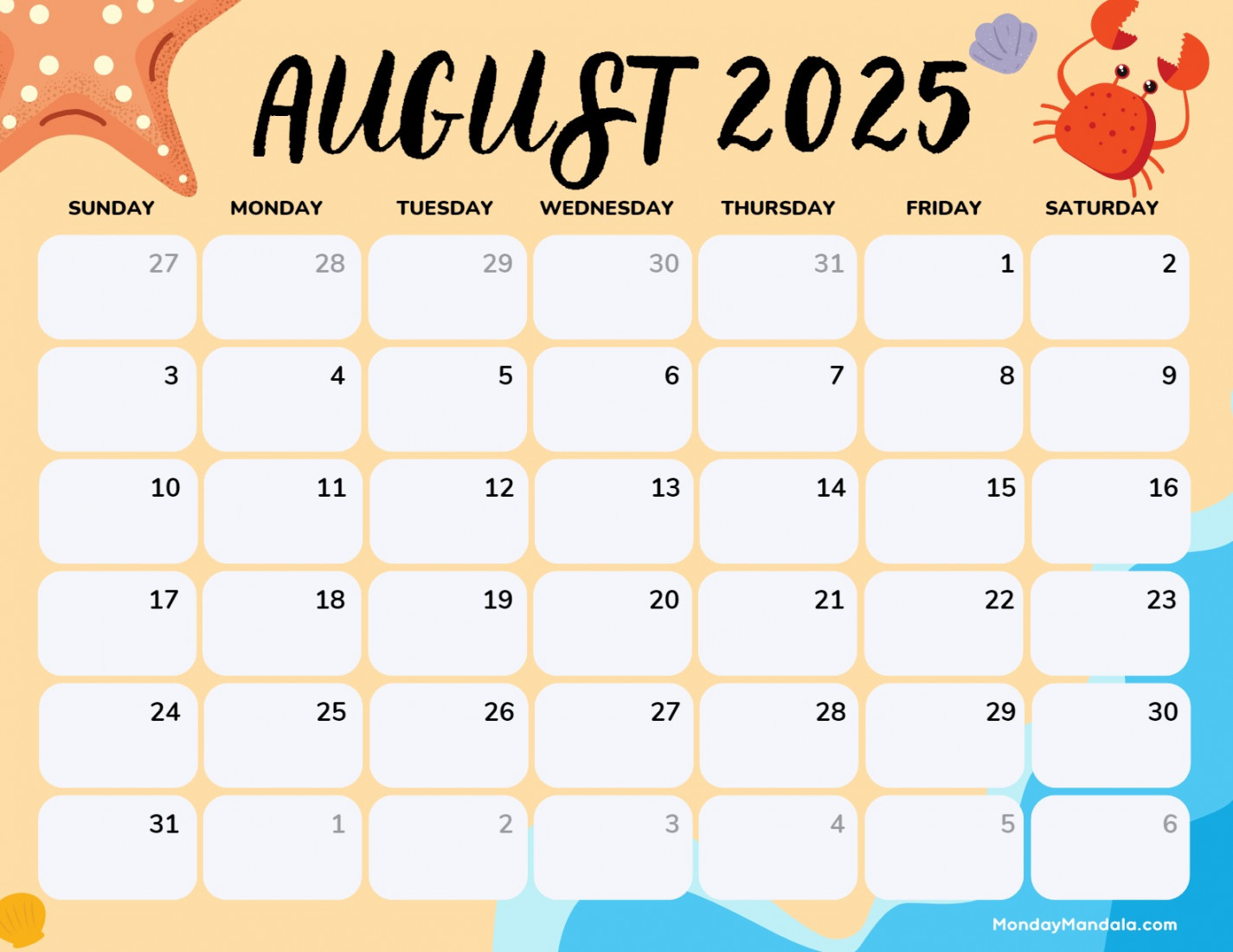 August  Calendar ( Free PDF Printables)