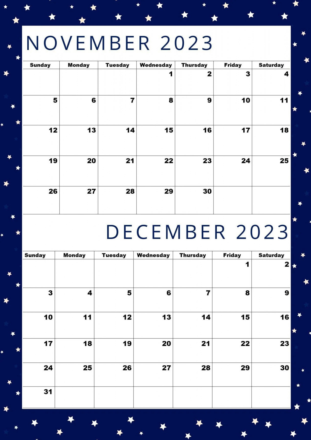 calendar for nov and dec