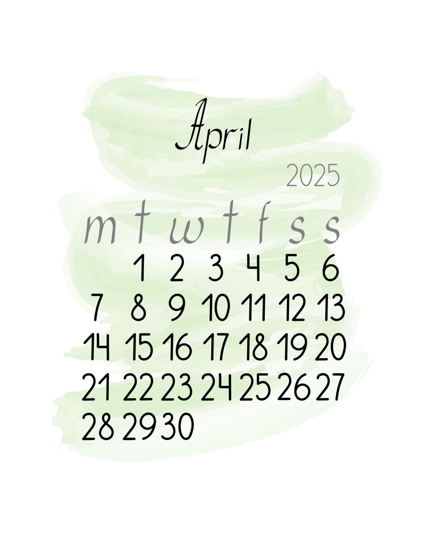 Calendar monthly template for April  in simple minimalist