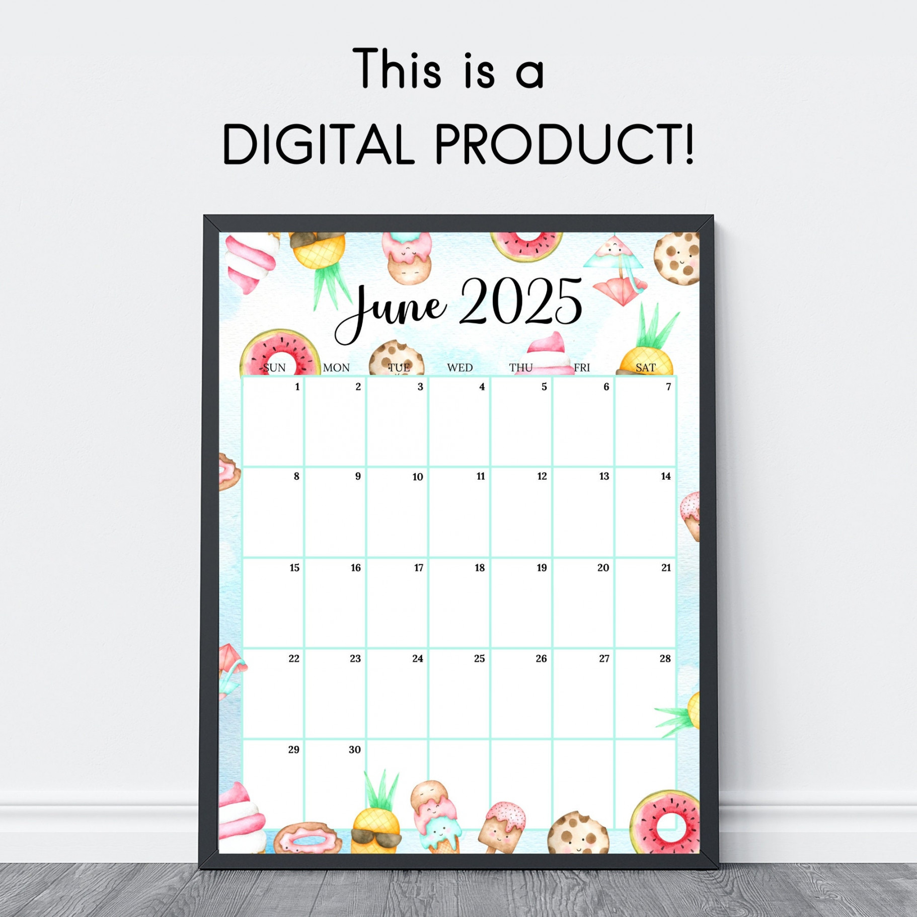 EDITABLE June  Calendar vertical / Portrait, Cute Summer