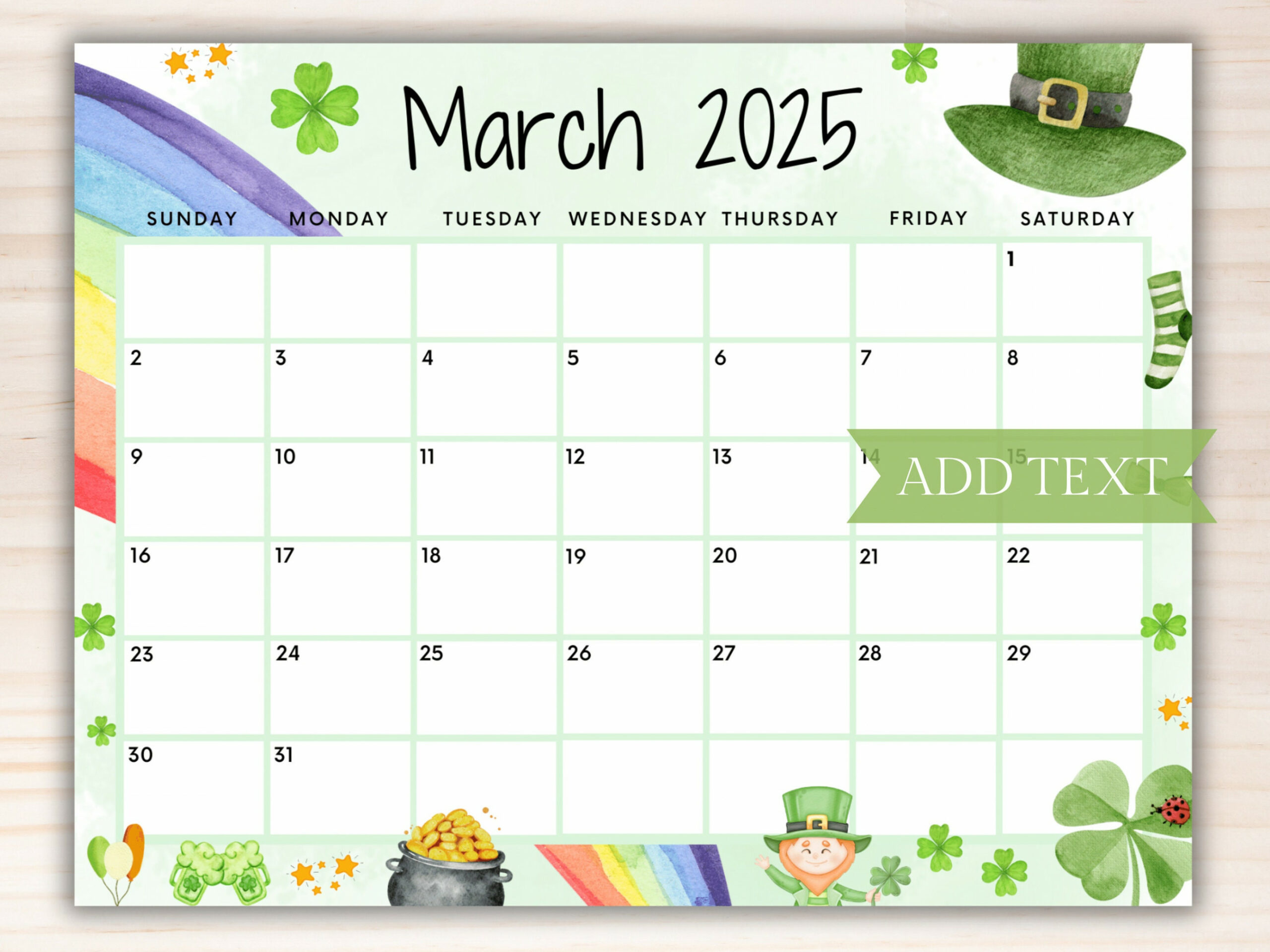 EDITABLE March  Calendar, Printable Rainbow Calendar W/ Happy