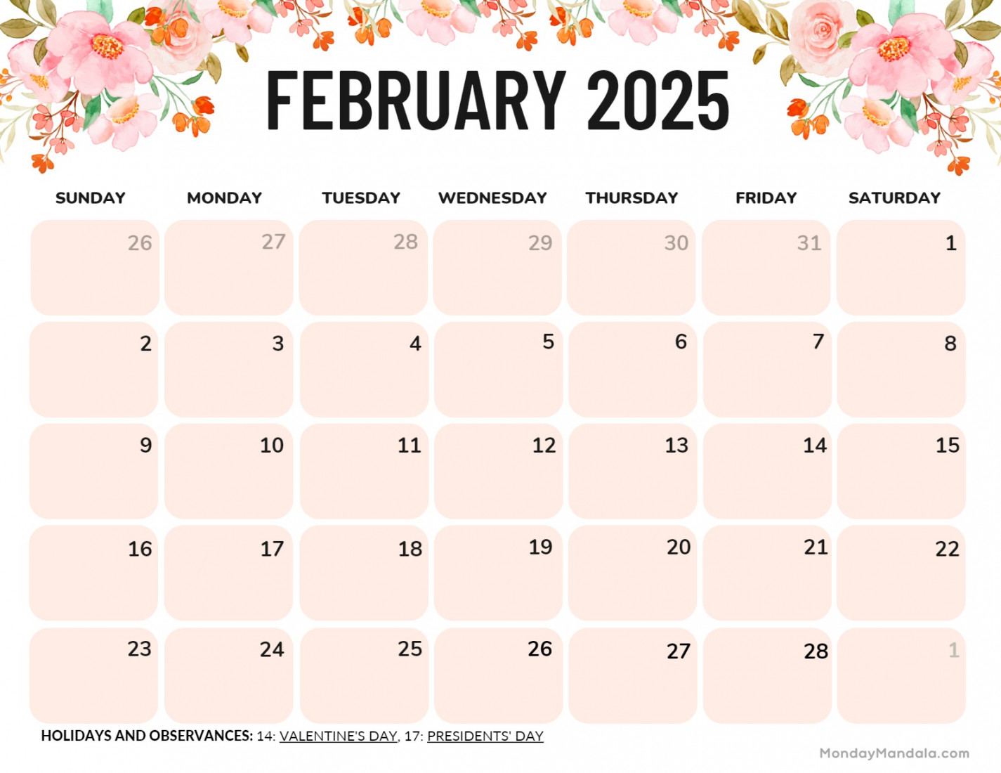 February  Calendar ( Free PDF Printables)