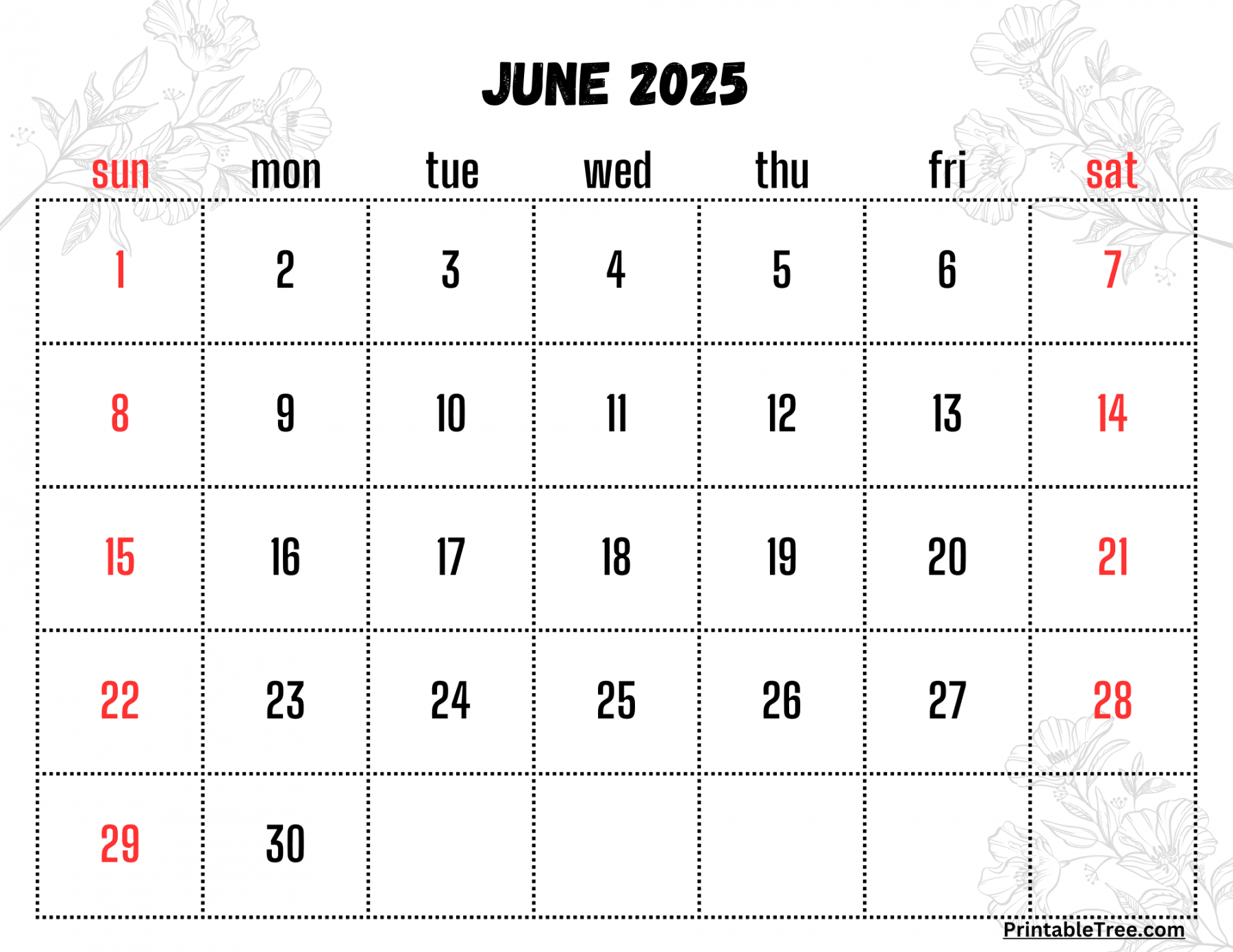 Free June  Calendar Printable PDF Template with Holidays