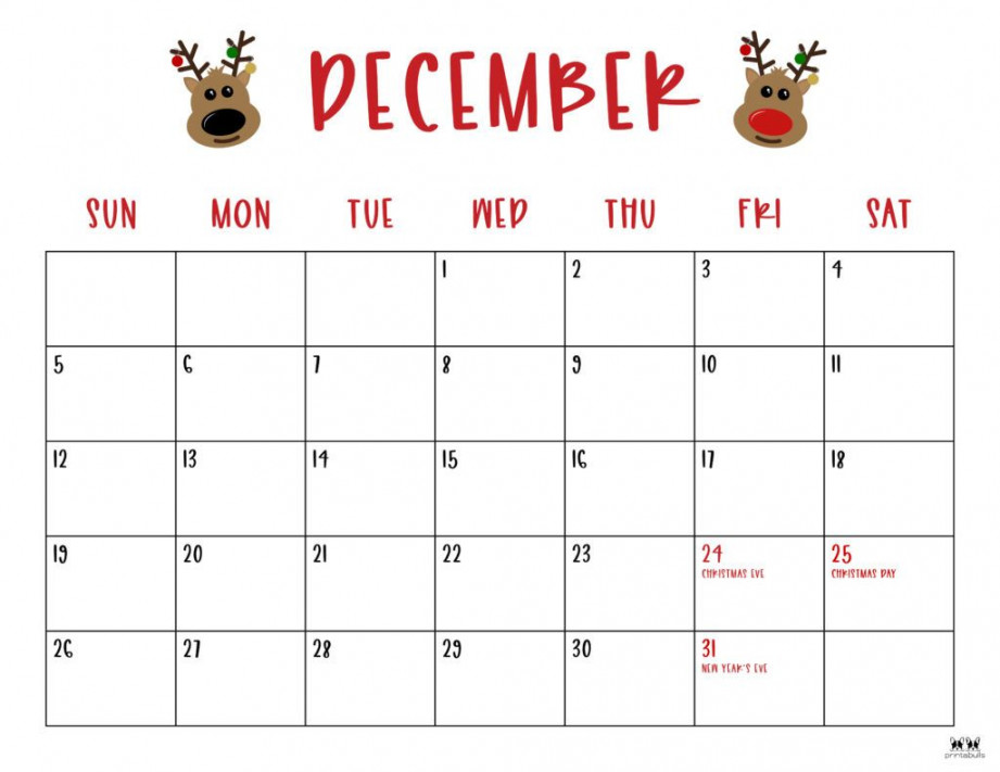 free printable december calendar style