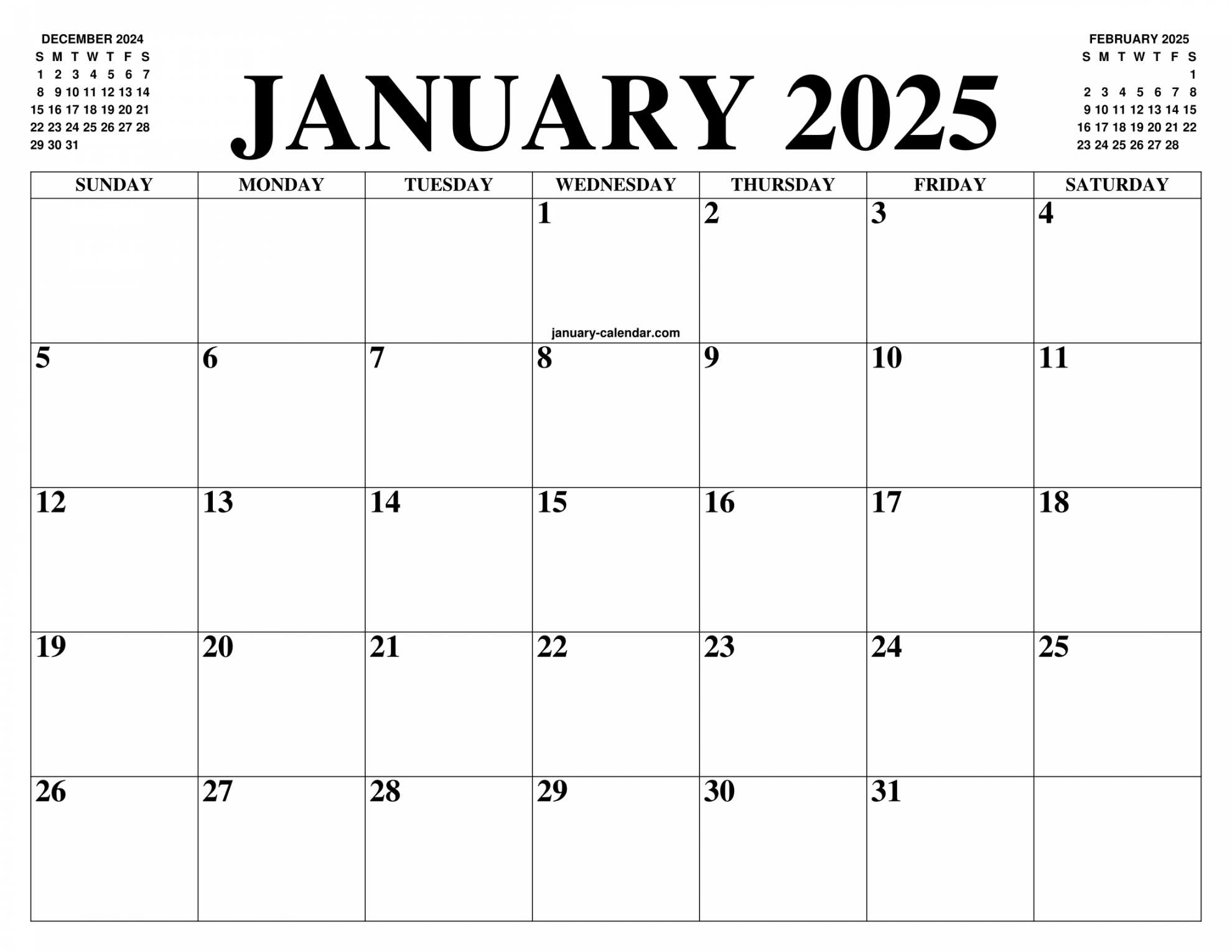 JANUARY  CALENDAR OF THE MONTH: FREE PRINTABLE JANUARY