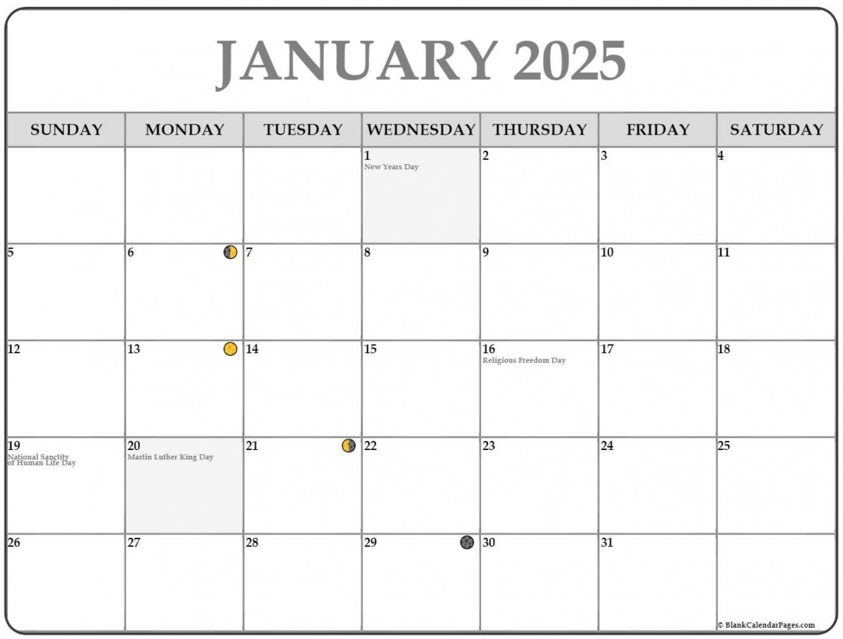 January  Lunar Calendar  Moon Phase Calendar