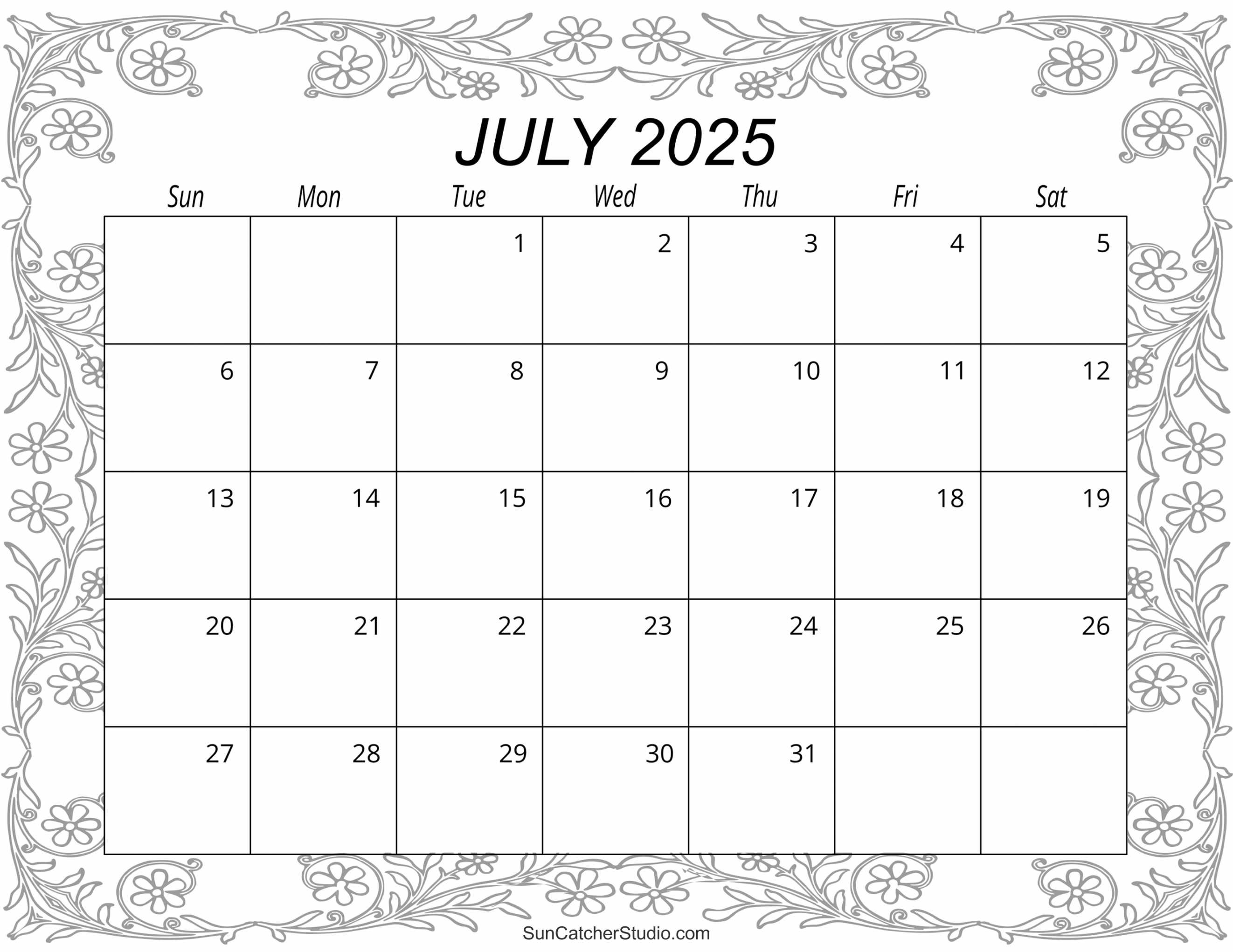 July  Calendar (Free Printable) – DIY Projects, Patterns