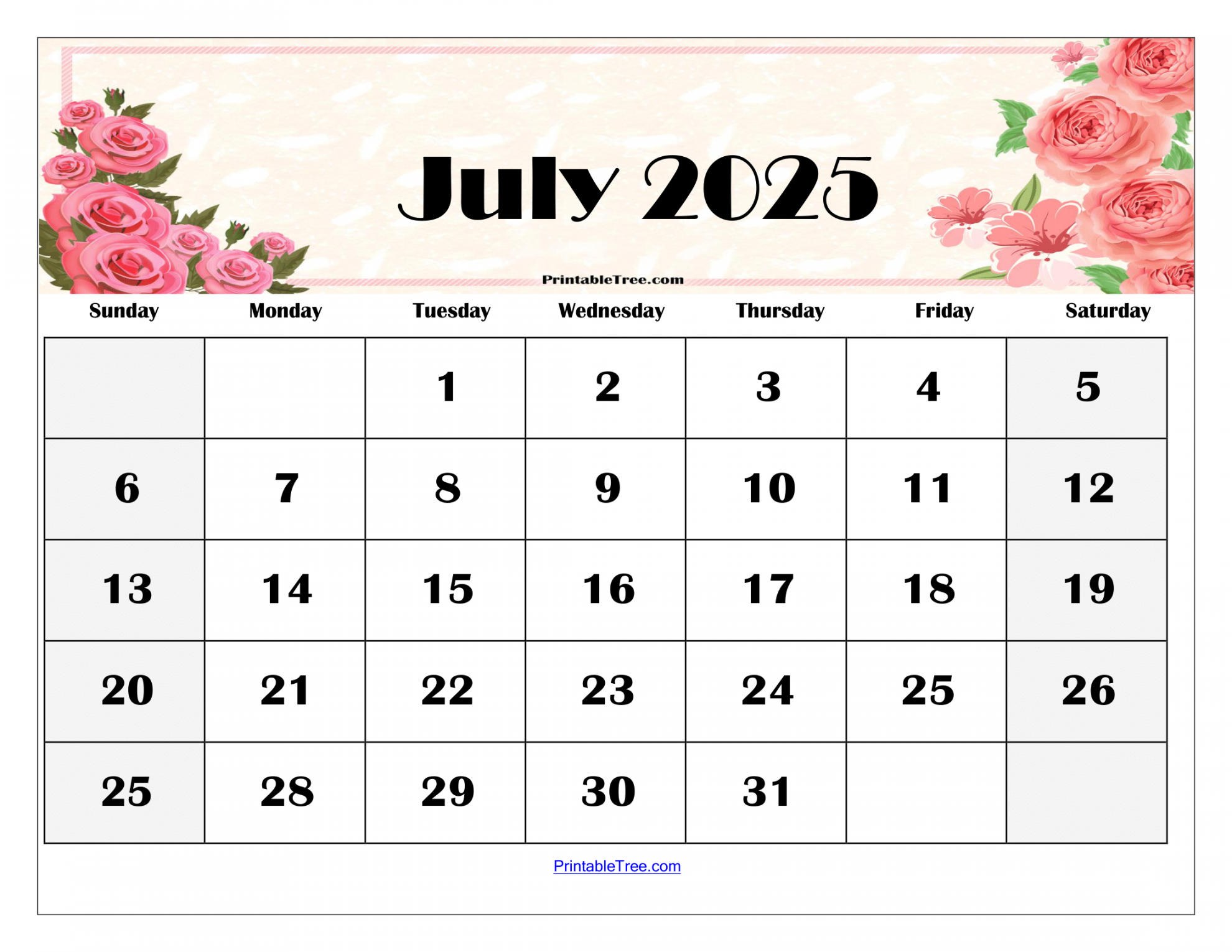 July  Calendar Printable PDF Template with Holidays