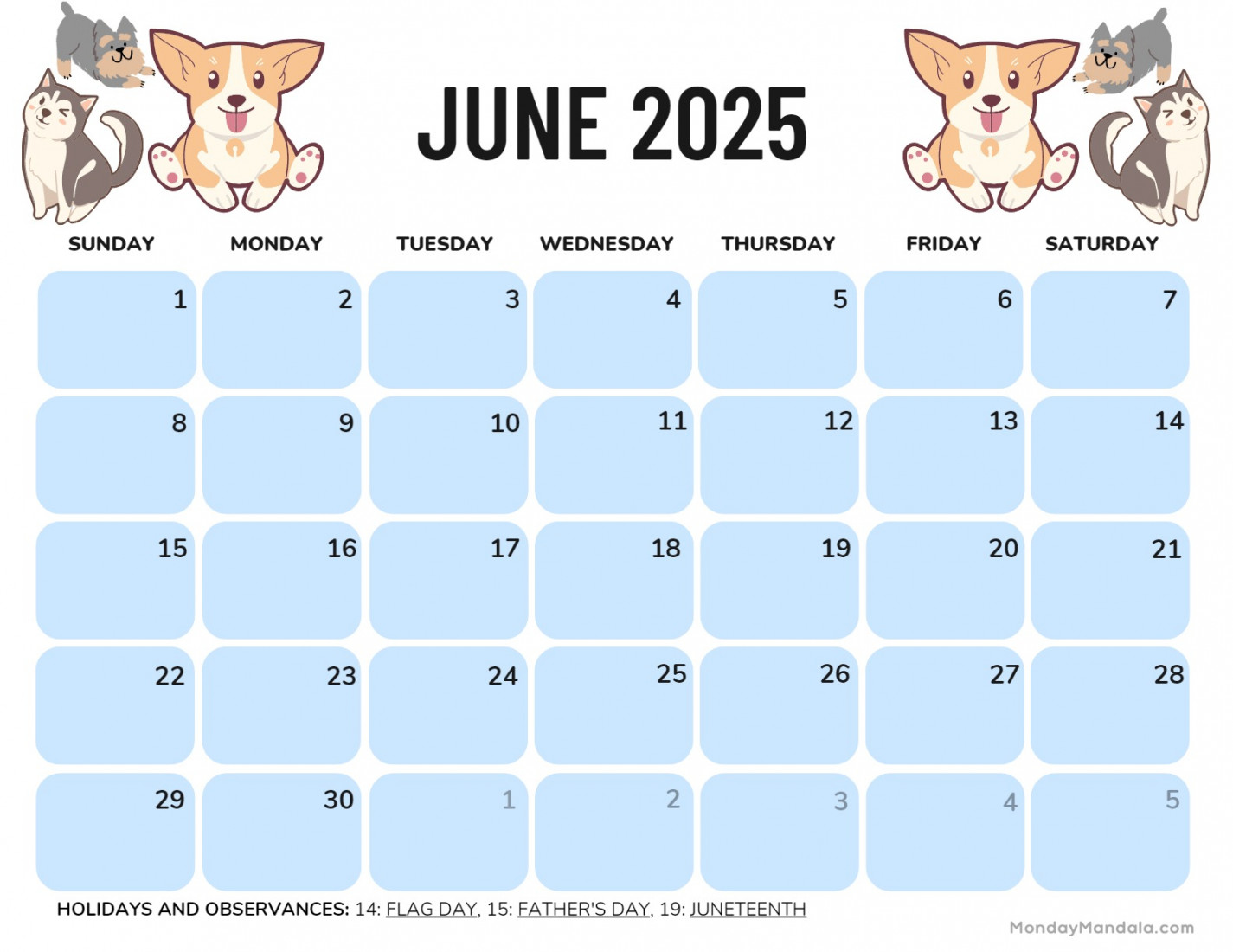 June  Calendar ( Free PDF Printables)