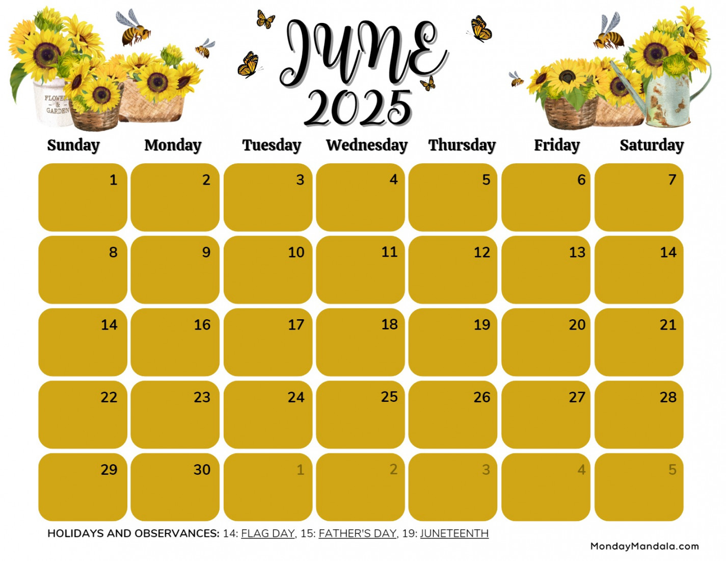 June  Calendar ( Free PDF Printables)