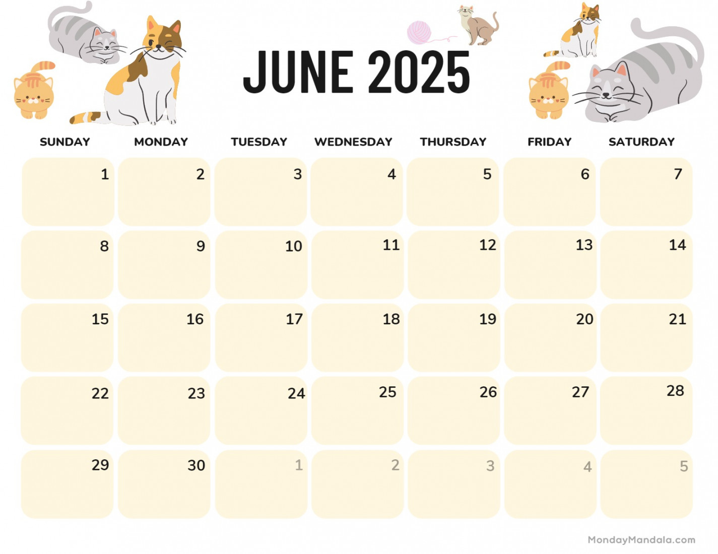 June  Calendar ( Free PDF Printables)