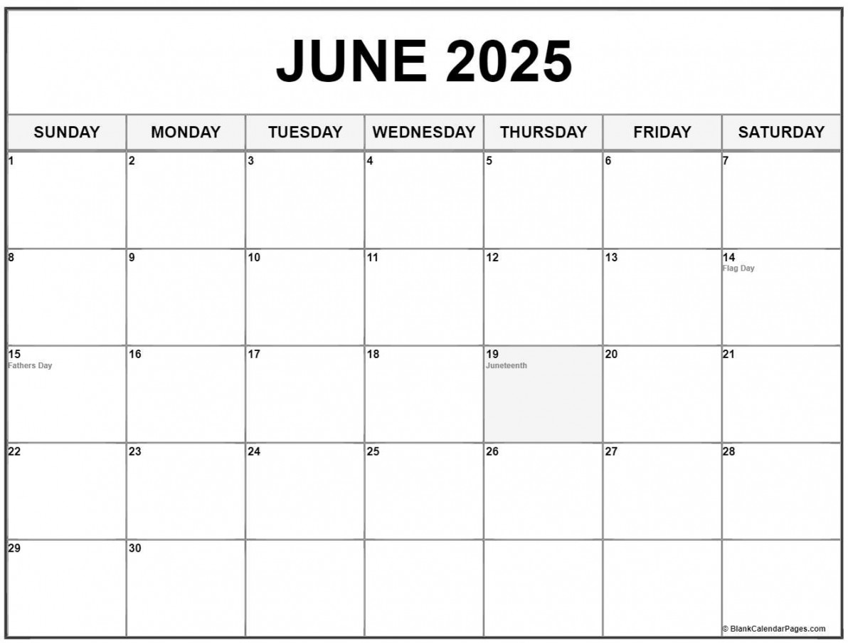 June  with holidays calendar