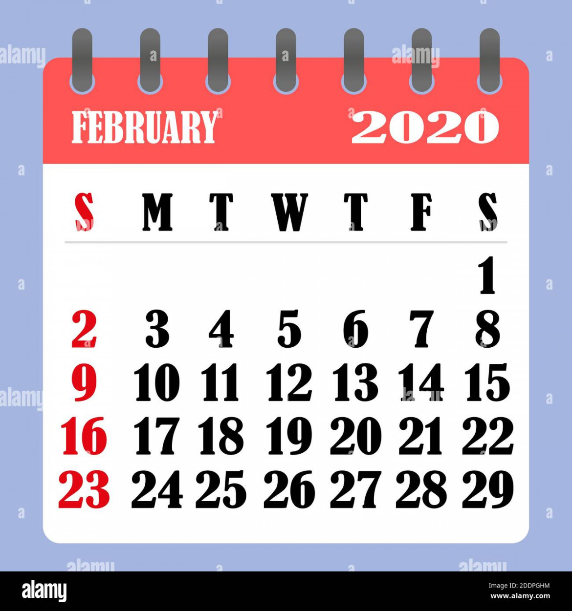 letter calendar for february the week begins on sunday time