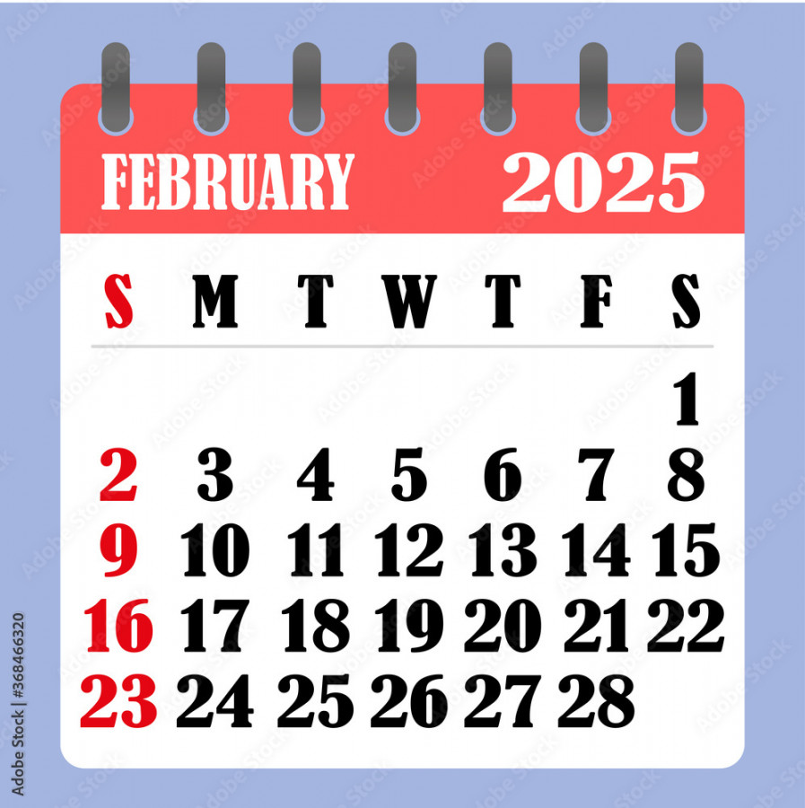 letter calendar for february the week begins on sunday time 0