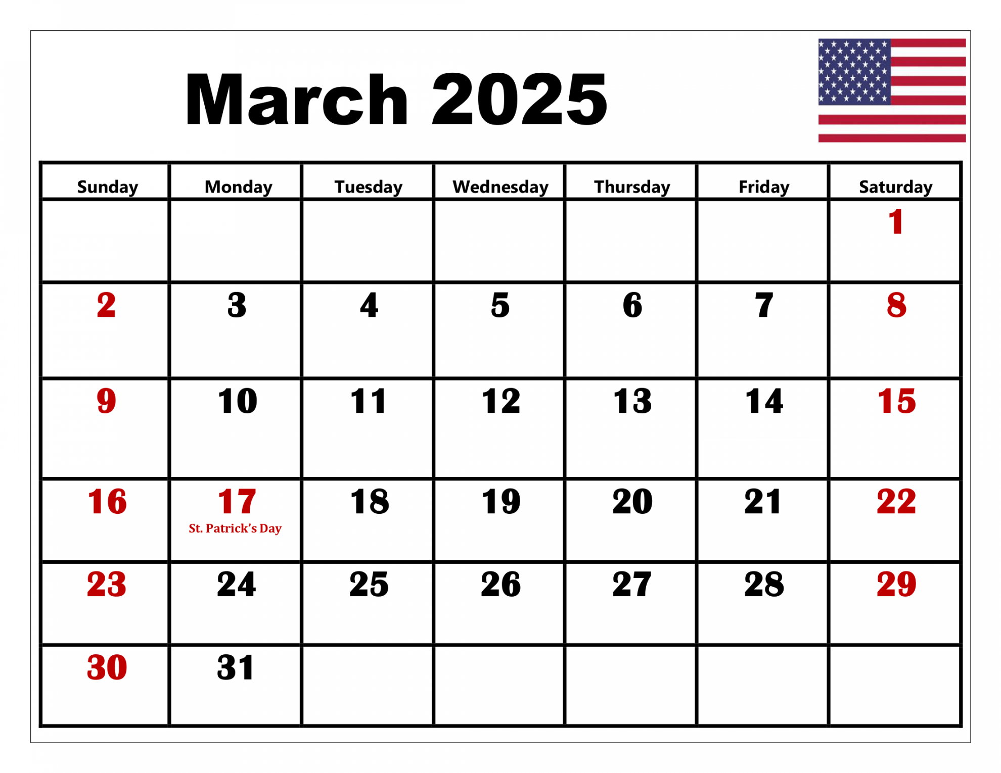 march calendar printable pdf template with holidays 0