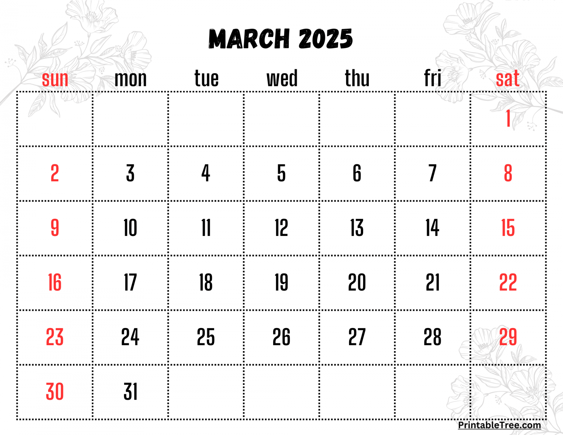 march calendar printable pdf template with holidays 5