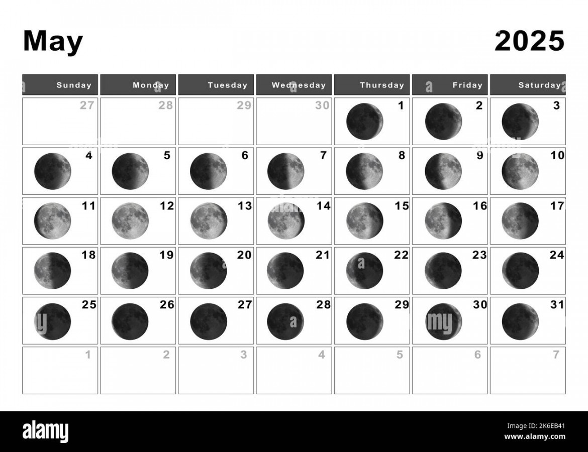 May  Lunar calendar, Moon cycles, Moon Phases Stock Photo - Alamy