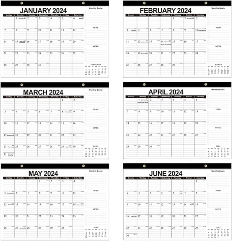 Monthly Wall Calendar January  - June  Calendar Academic Hanging  Calendar (Black)