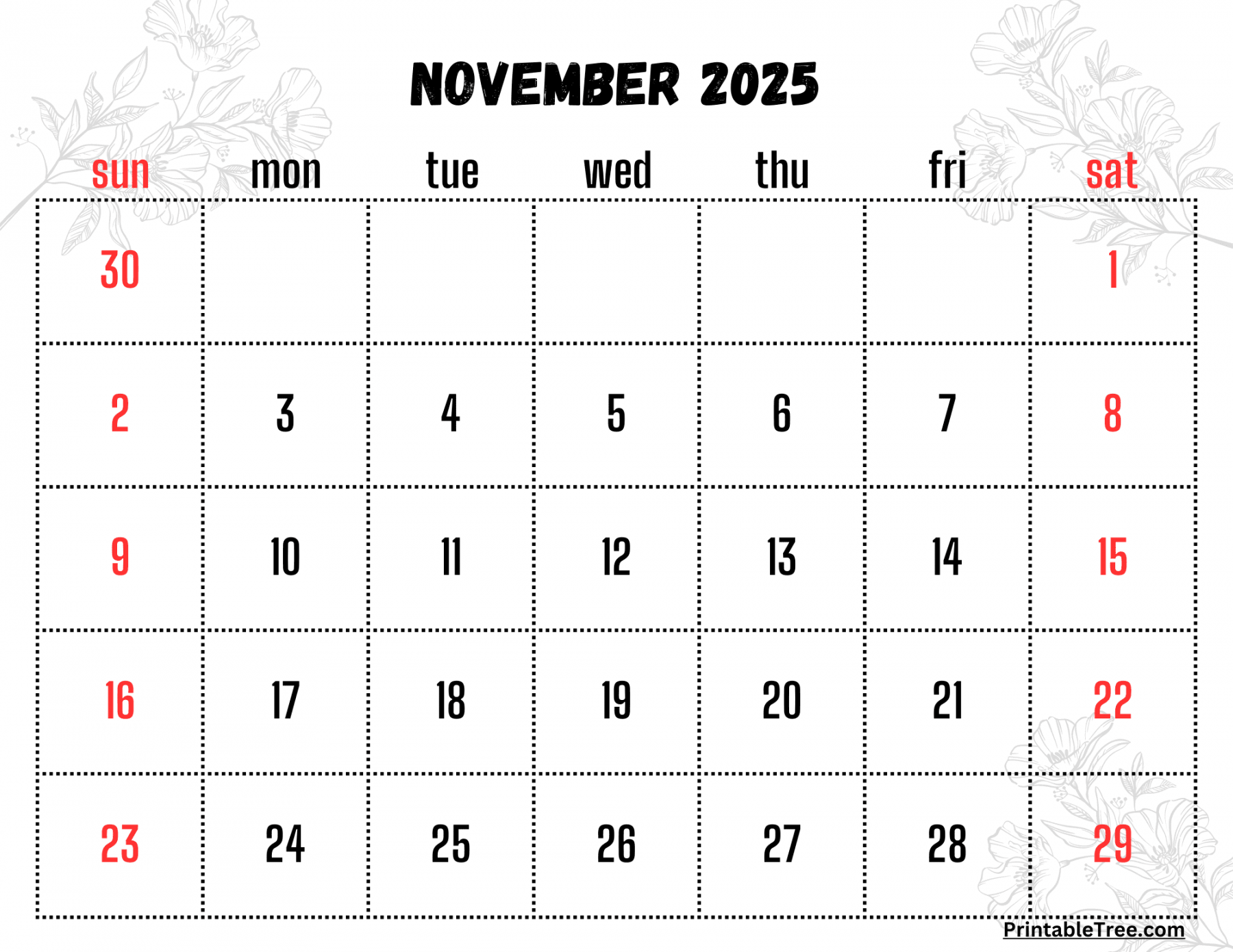 november calendar printable pdf template with holidays 3