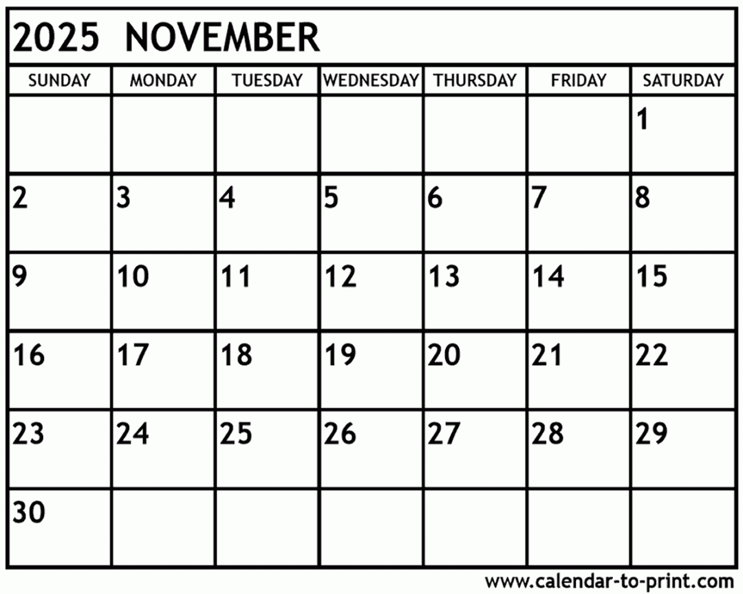 november calendar printable