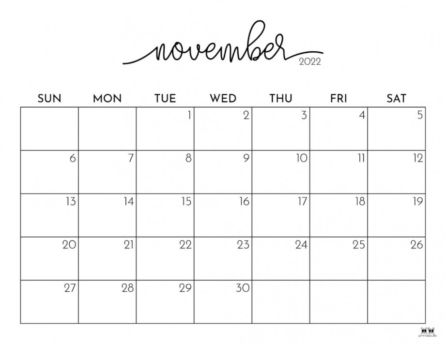 November  Calendars -  FREE Printables  Printabulls